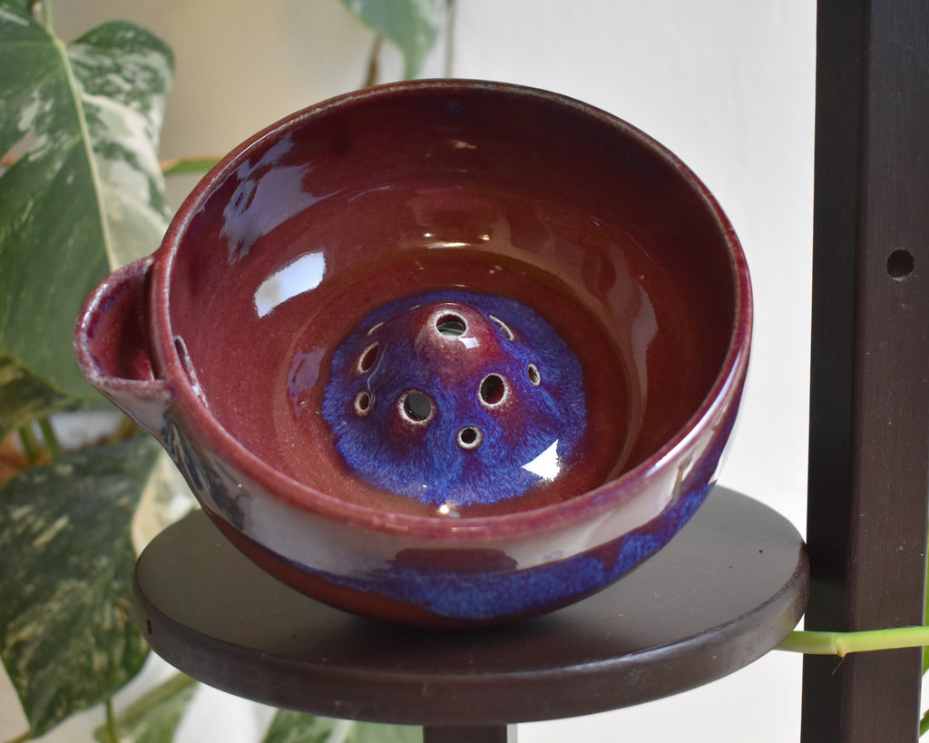 Handmade Ceramic Vortex Berry Bowl – Plum, Cobalt and Violet Fruit Washer