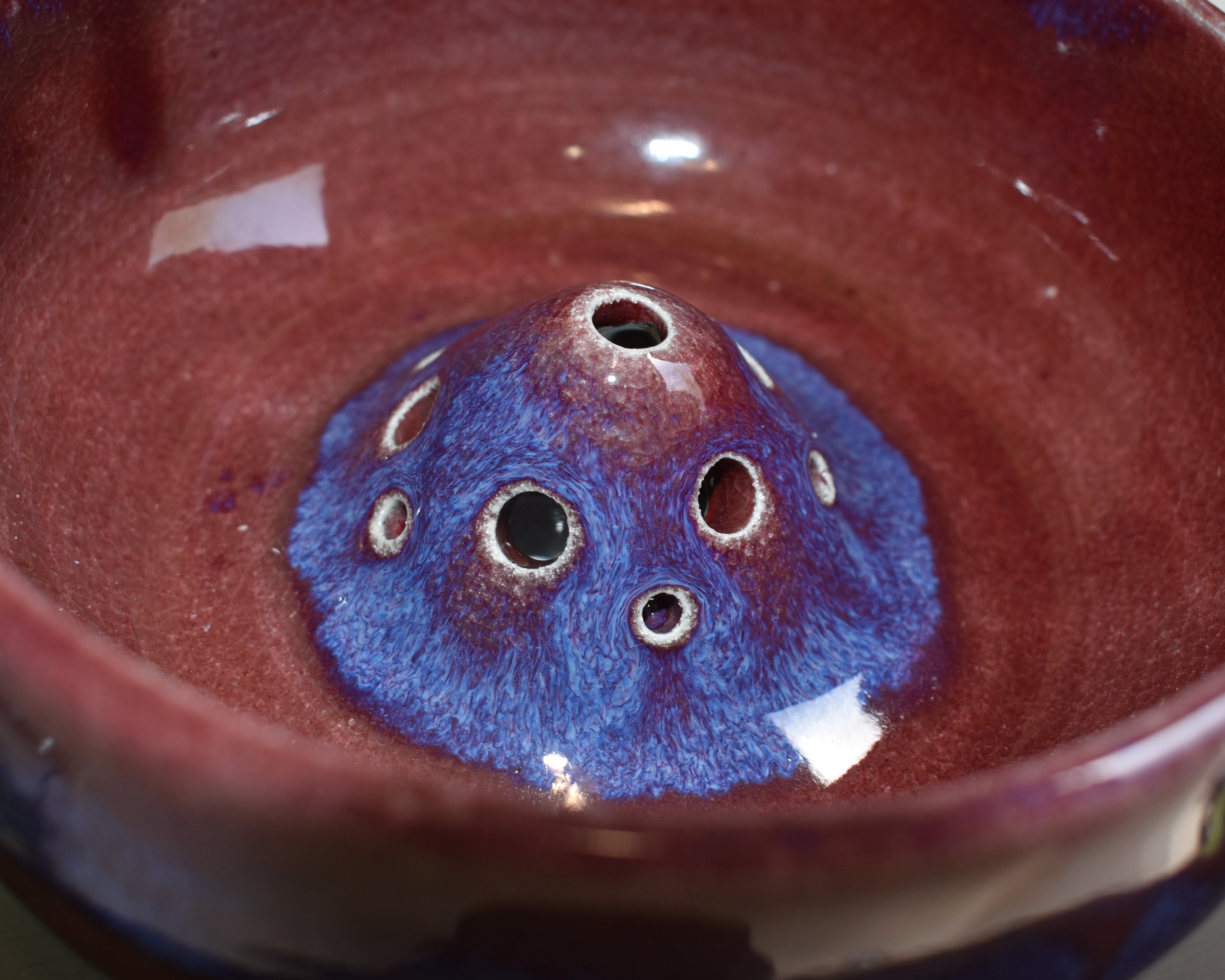 Handmade Ceramic Vortex Berry Bowl – Plum, Cobalt and Violet Fruit Washer