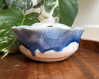 Blue Bloom Ceramic Flower Frog Bowl – White and Cobalt Handmade Floral Arranger
