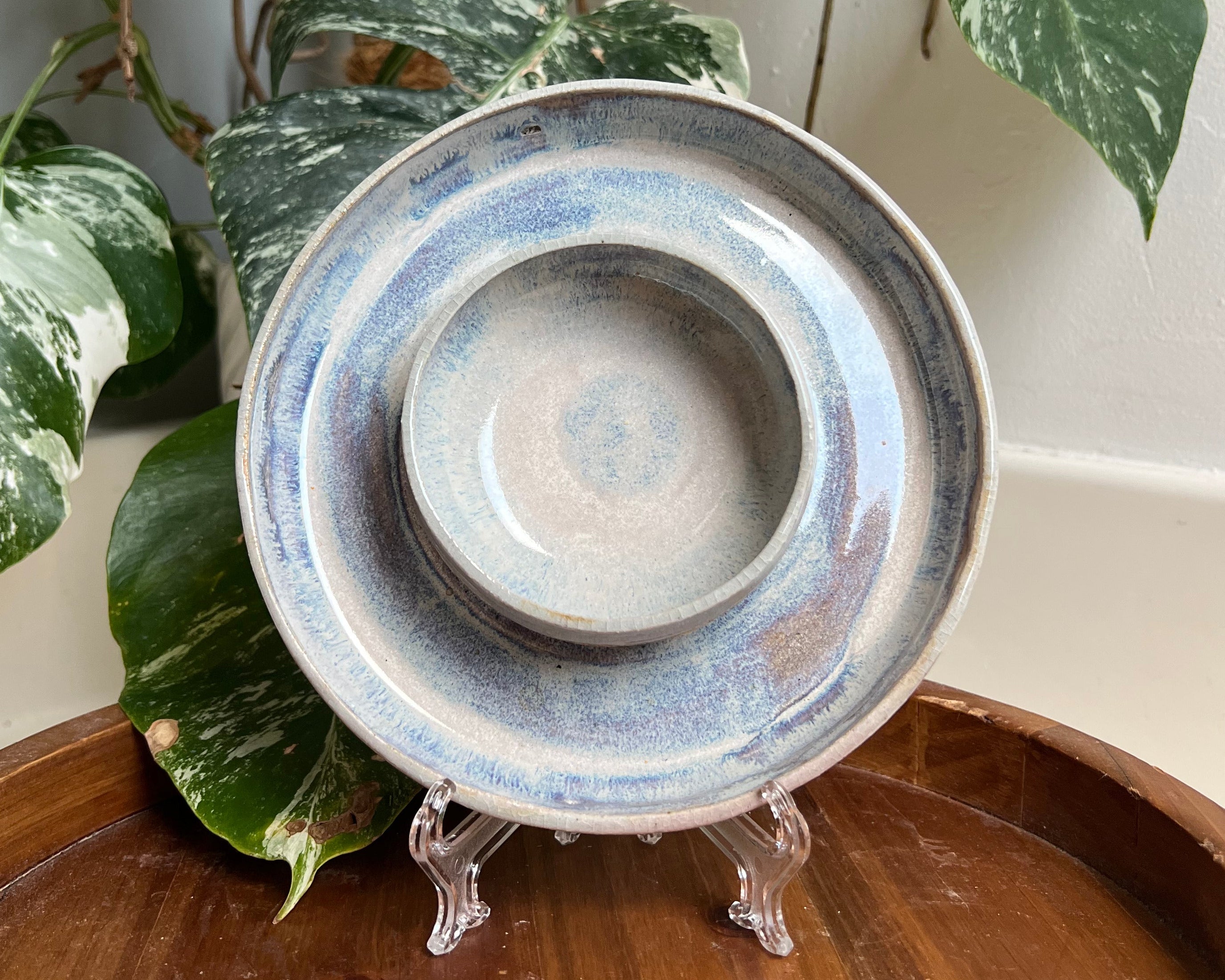 Blue Haze Soup & Sandwich Plate – Handmade Ceramic Combo Dish