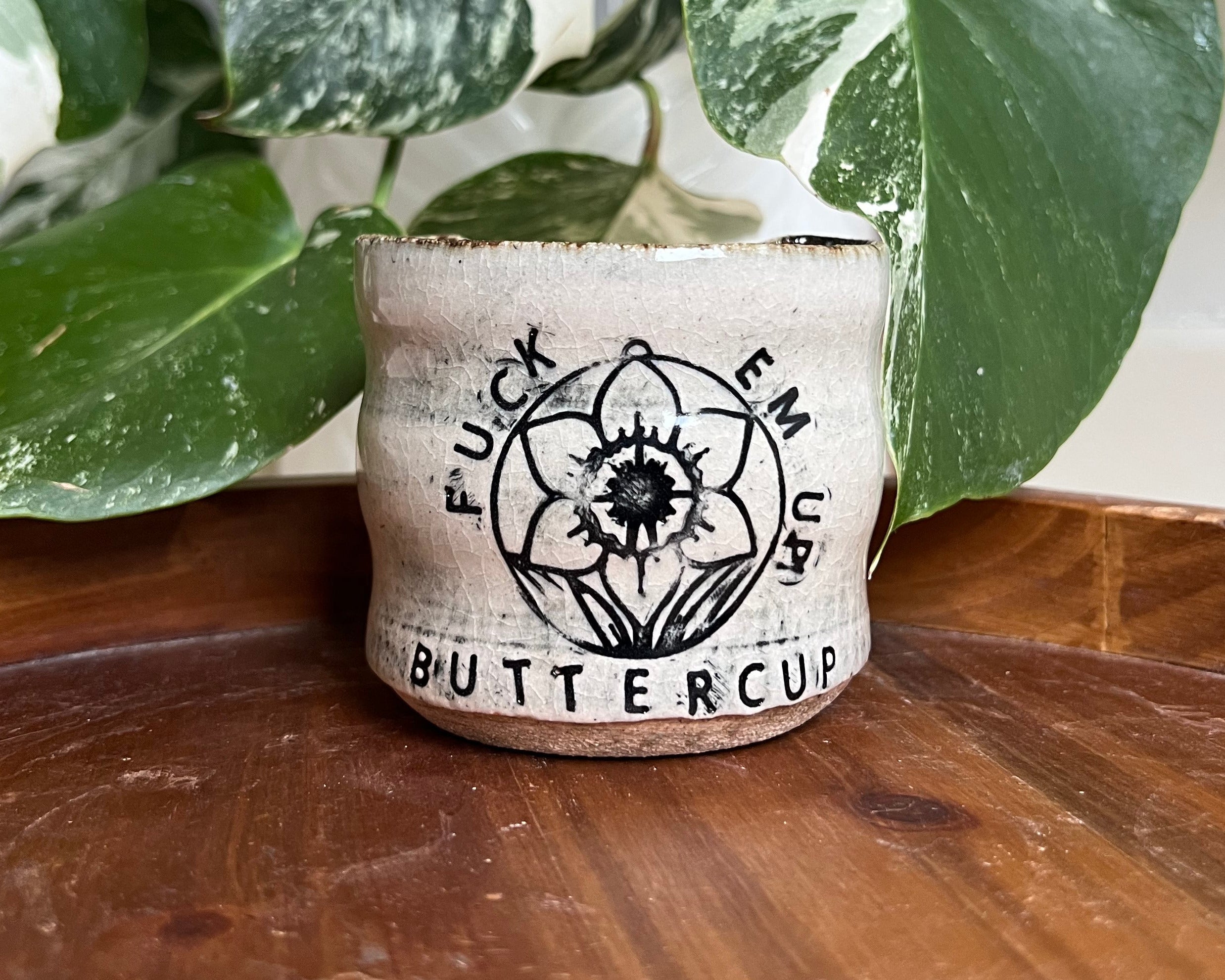 “Fuck ’Em Up Buttercup” Small Ceramic Travel Mug – 6 oz Handmade Cup
