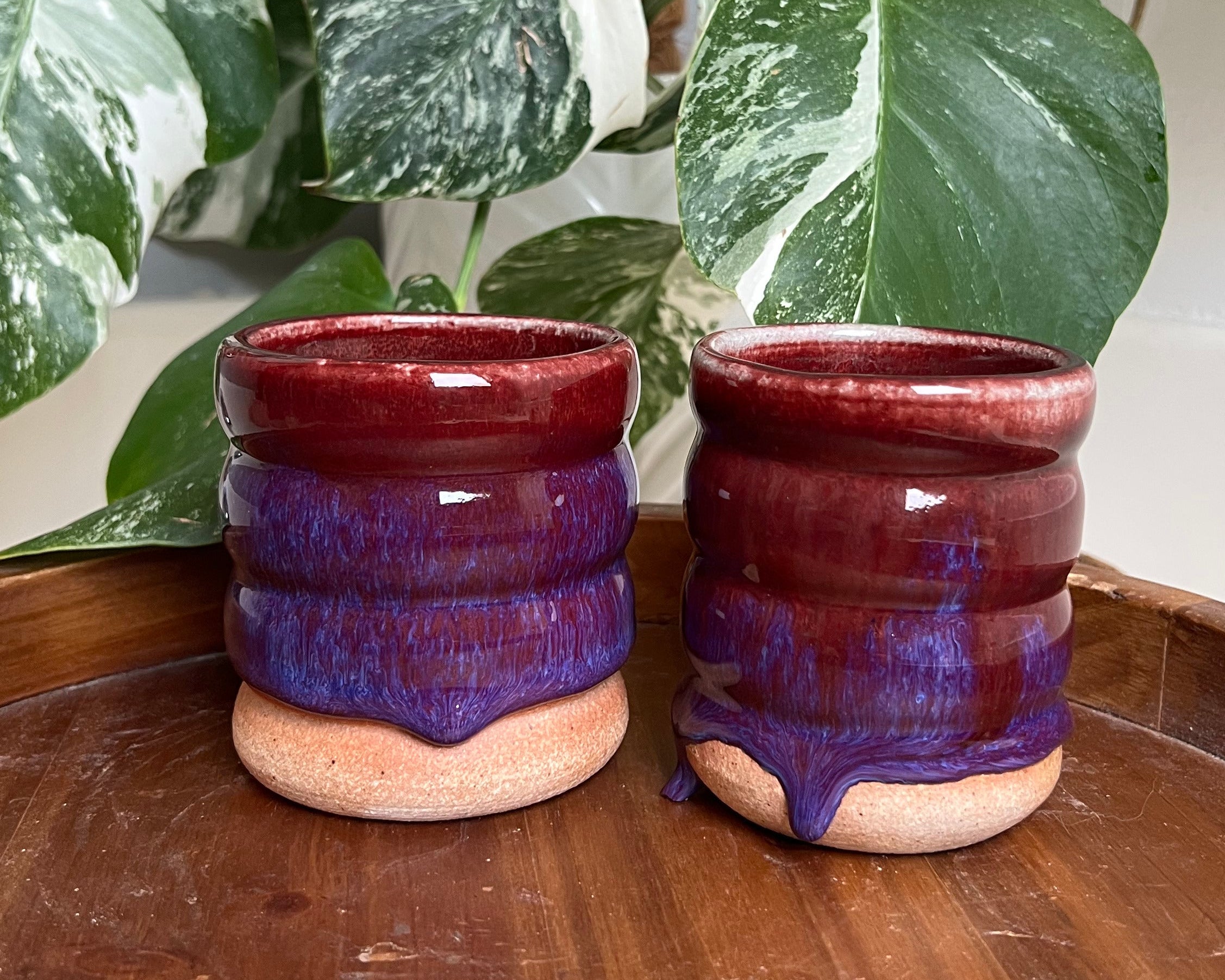 Berry Drip Ceramic Juice Cups – Set of 2 Handmade Pottery Tumblers